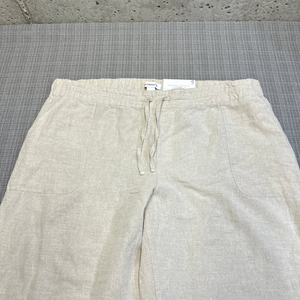New‎ Liz Claiborne Wide Leg Crop Pants XL Flax Linen Coastal Pull On Pockets - Picture 3 of 11